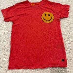 Aviator Nation Red Tee with Yellow Smiley Graphic